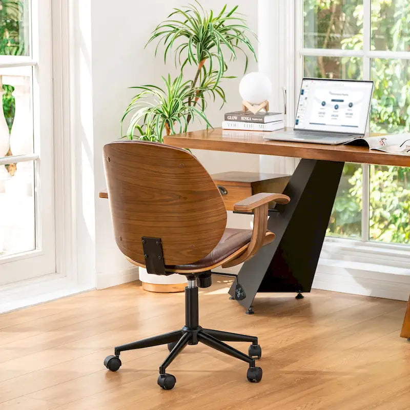 Glitzhome höhenverstellbarer, drehbarer Bürostuhl aus Kunstleder mit Armlehnen und ergonomischem Design
