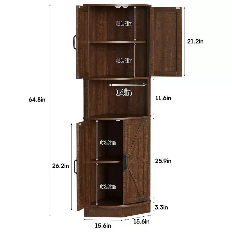 COZONY 65 Eckschrank im Landhausstil mit Türen und verstellbaren Einlegeböden, hoher Eckvorratsschrank für Küche und Wohnzimmer