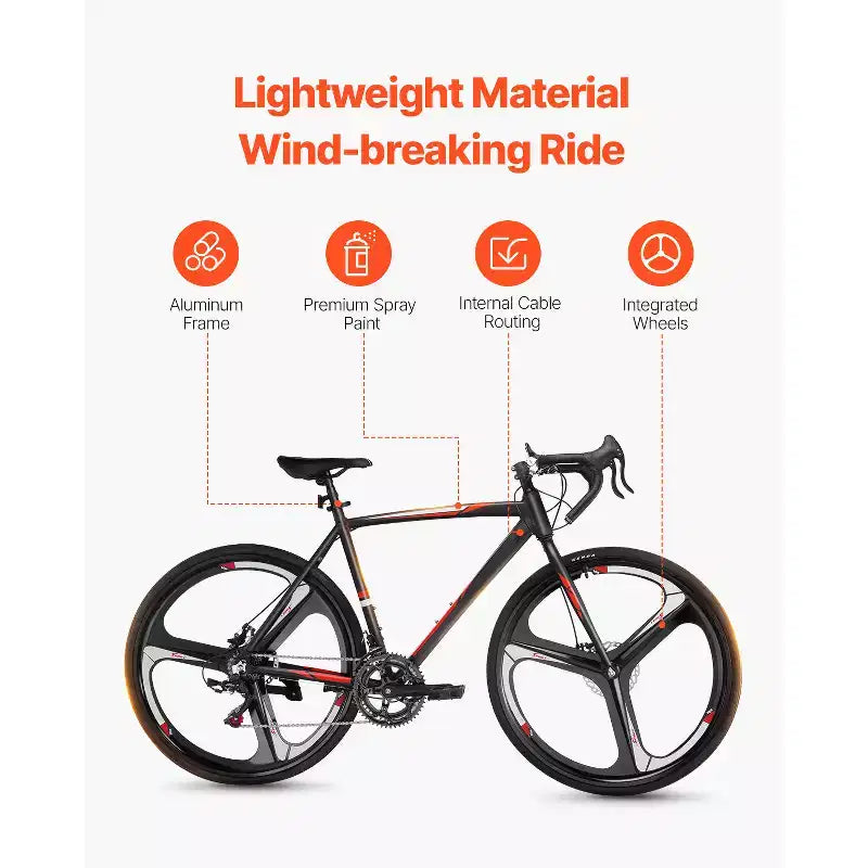 VEVOR Rennrad, 700C Laufräder, SHIMANO 14-Gang-Antrieb, Stadt-Pendler-Rennrad mit Aluminiumlegierungsrahmen, Rennlenker, Schwarz