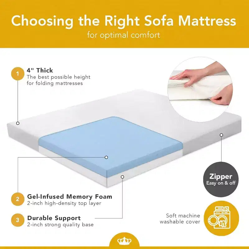 DynastyMattress 4-Zoll CoolBreeze Memory-Foam-Matratze für ausziehbare Schlafsofas und Couchbetten, Full-Size, Sofa nicht enthalten - Hergestellt in den USA