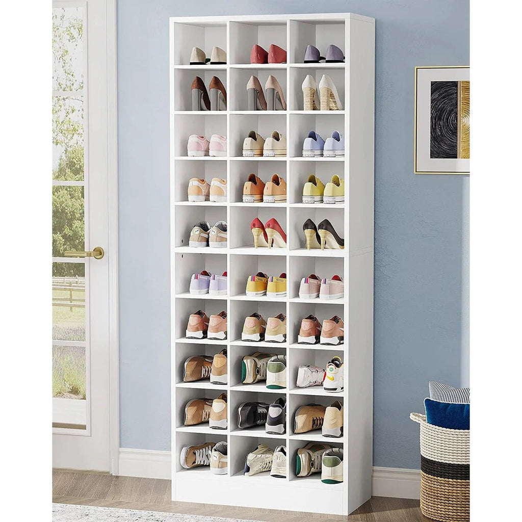 Schuhschrank für 30 Paar Schuhe, 10-stöckiges weißes Holzschuhregal für Schrank, Diele – 10 Etagen