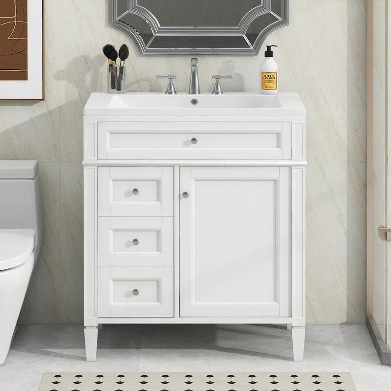 Badezimmerschrank mit integriertem Waschbecken und Kippschublade