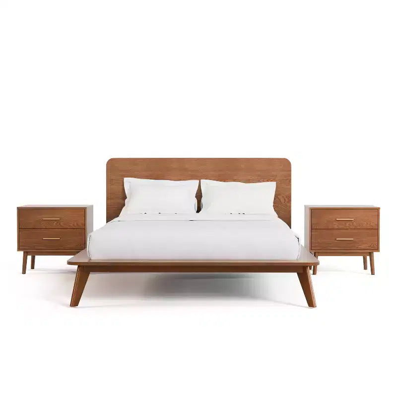 HOMES: Inside + Out 3-teiliges Schlafzimmermöbel-Set im Mid-Century-Stil aus Riverstone-Holz mit Bettgestell und 2 Nachttischen, Walnussfarben