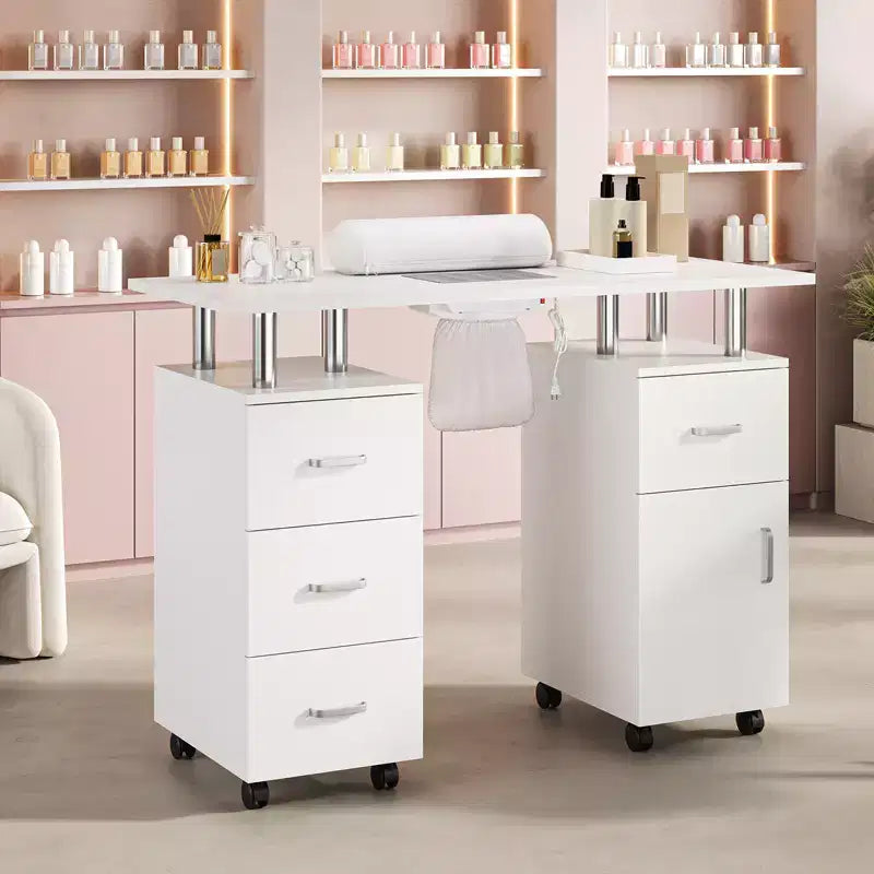 Maniküretisch mit Staubabsaugung, feststellbaren Rollen, Handgelenkauflage und Stauraum für Zuhause, Nagelstudios und Kosmetiksalons