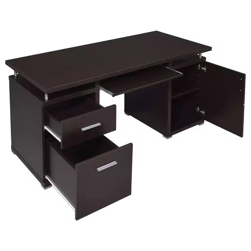 55" Holzschreibtisch mit 2 Schubladen, 1 Schrankfach, 1 offenem Ablagefach und Tür für das Homeoffice oder Arbeitszimmer