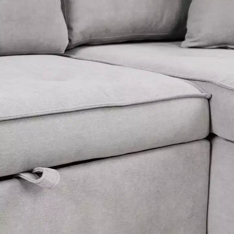 104,5 Zoll L-förmige Schlafcouchgarnitur mit Stauraum-Chaiselongue und 2 Hockern – 3-Sitzer-Schlafsofa mit Schlaffunktion für das Wohnzimmer