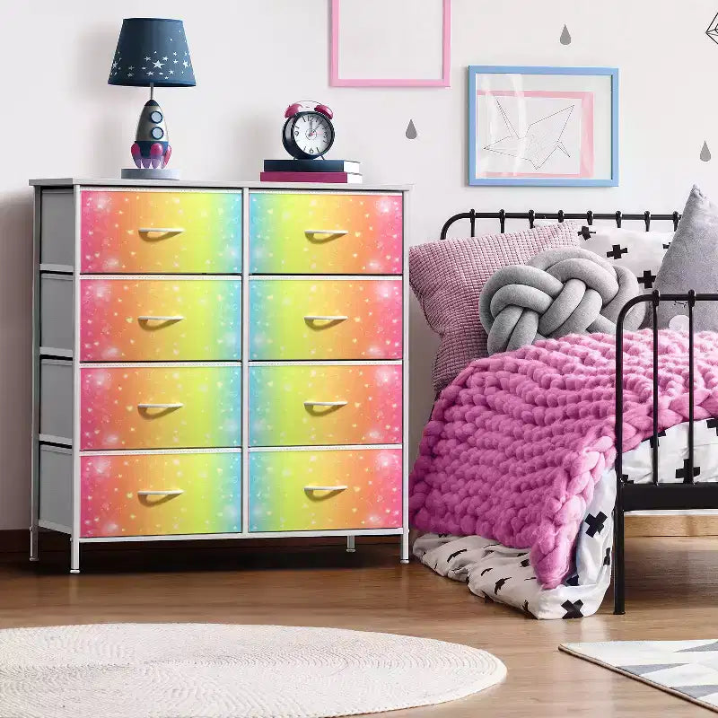 Sorbus Kommode mit 8 Schubladen – Aufbewahrungsmöbel mit Stahlrahmen, Holzoberfläche und Stoffkörben – für Schlafzimmer, Kleiderschrank, Büro und mehr