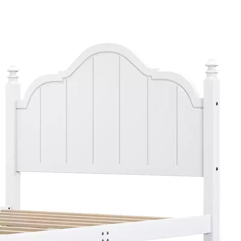 Vintage-Plattformbettgestell in Queensize – Massivholz aus Kiefer, MDF-Kopfteil, kein Boxspringbett erforderlich