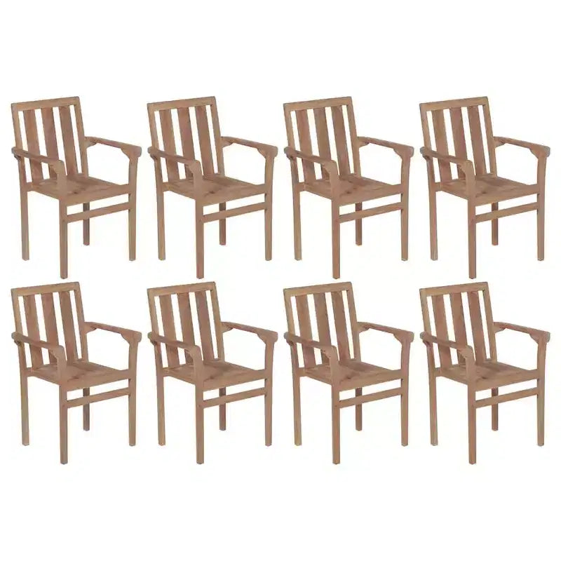 vidaXL 8er-Set stapelbare Gartenstühle aus Teakholz mit grauen Auflagen – Langlebige Garten-/Außenmöbel