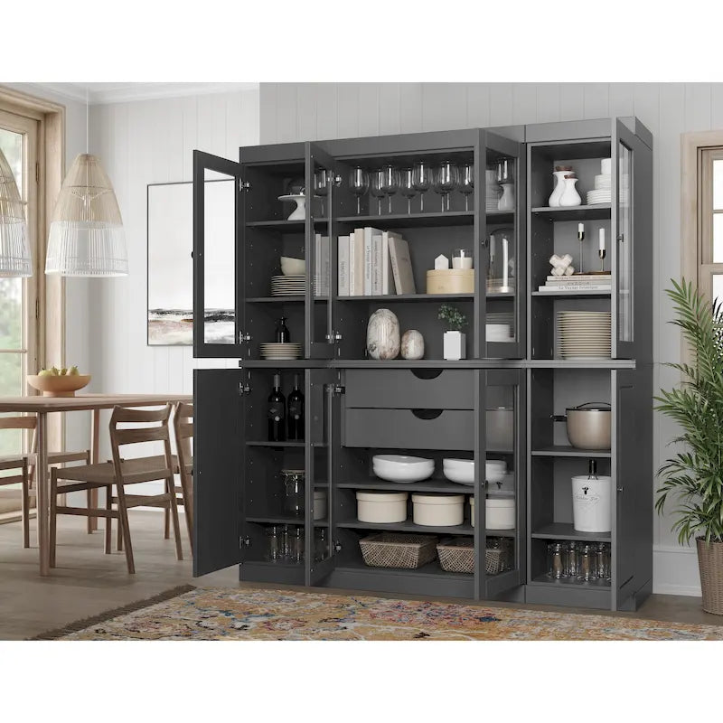 Küchenbuffet aus 100 % Massivholz mit Glas- oder Holztüren und 2-Schubladen-Set, 65 x 71,5
