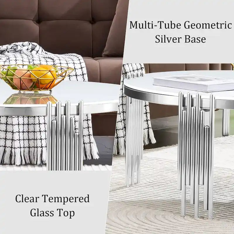 Runder Couchtisch aus gehärtetem Glas mit 3 Ebenen und um 360 Grad drehbarer Tischplatte