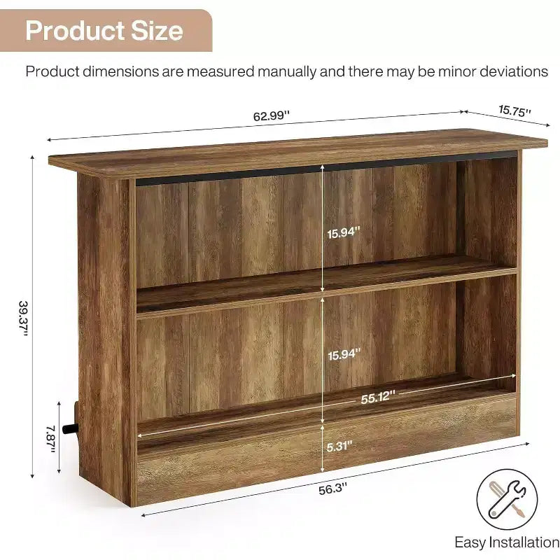 Lantine 160 cm Bartisch, 2-stufiger Bar-Schrank, Stehtisch mit Fußstütze für Küche, Bistro, Esszimmer, Wohnzimmer, Braun