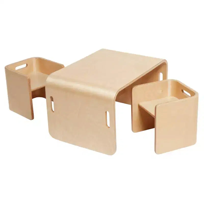 ECR4Kids Premium-Gebogenes-Holz-Mehrzwecktisch- und Stuhlset, Kindermöbel, Natur, 3-teilig