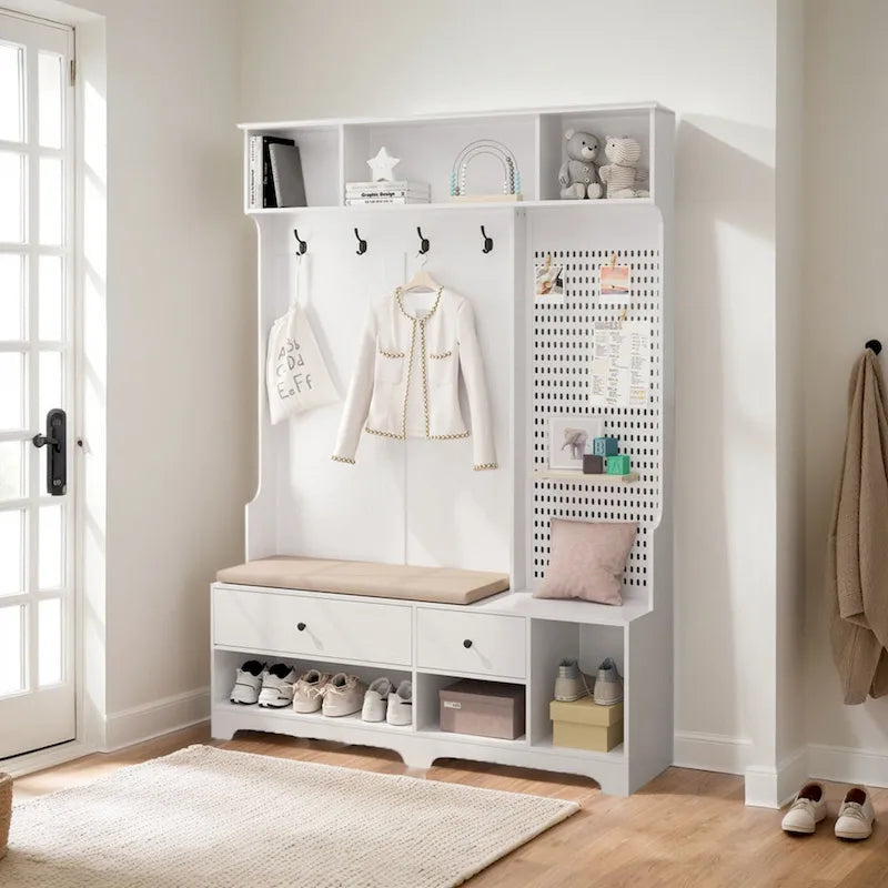 GDFStudio – Finn Multifunktionale Garderobe mit Schuhbank, Lochwand und viel Stauraum