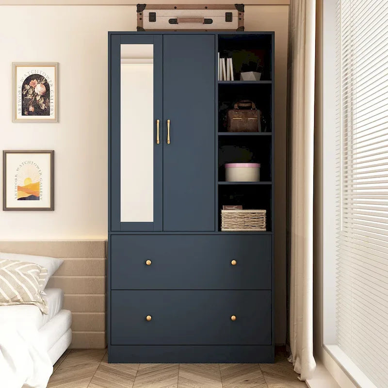 Kleiderschrank mit Spiegel, verstellbarer Kleiderstange und platzsparendem Design
