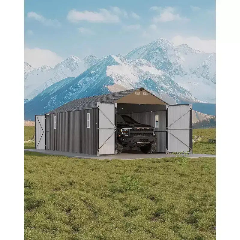 12 × 25 Fuß großer, vollständig geschlossener Metall-Carport mit Vertikaldach und Stahlrahmen