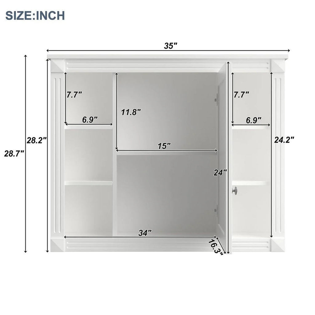 36" Moderner Badezimmer-Waschtisch mit Aufsatzwaschbecken und Spiegelschrank, 2 Türen und 2 Schubladen