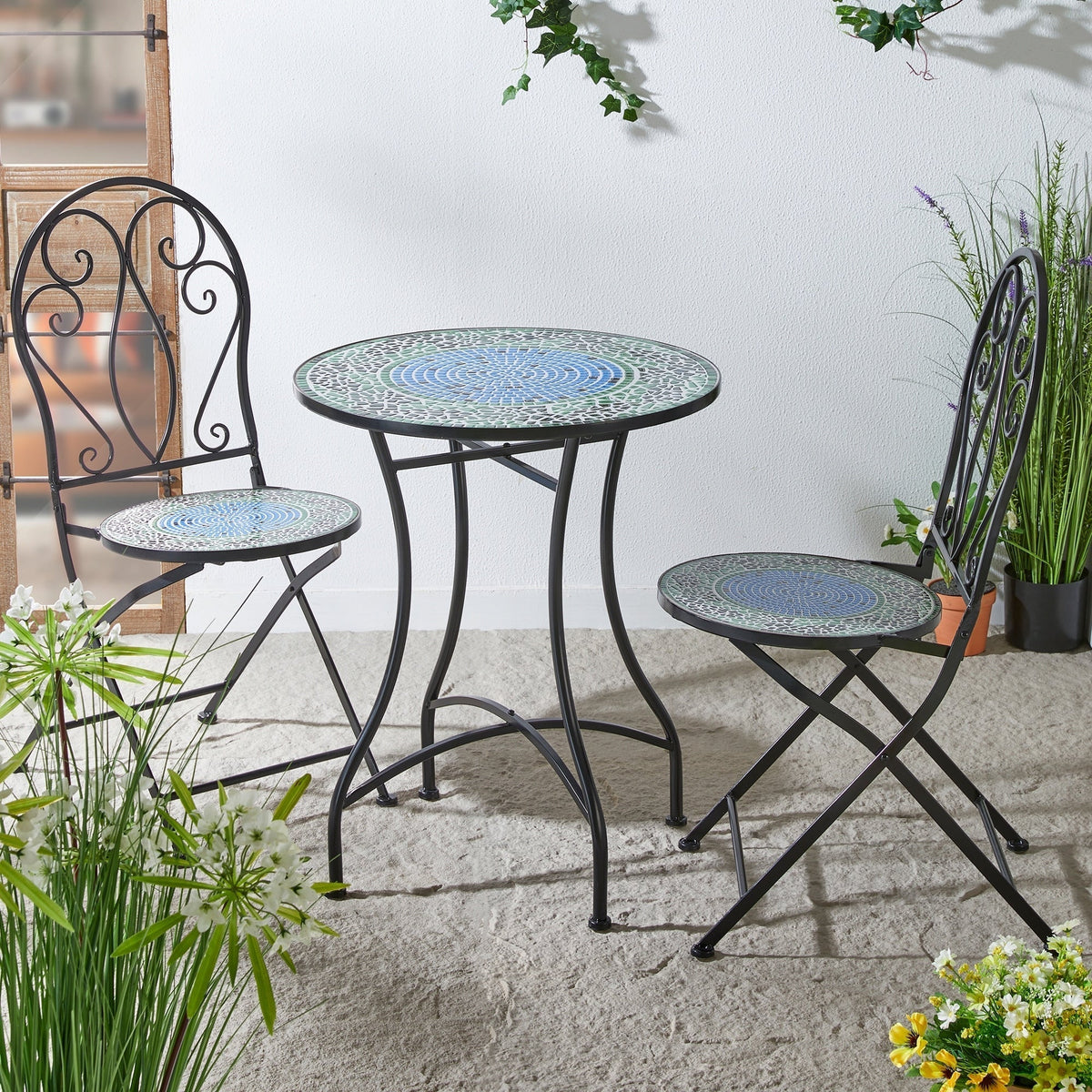 Glitzhome Klappbares Bistro-Set aus Metall für den Außenbereich, 3-teilig, Terrassentisch und Stühle