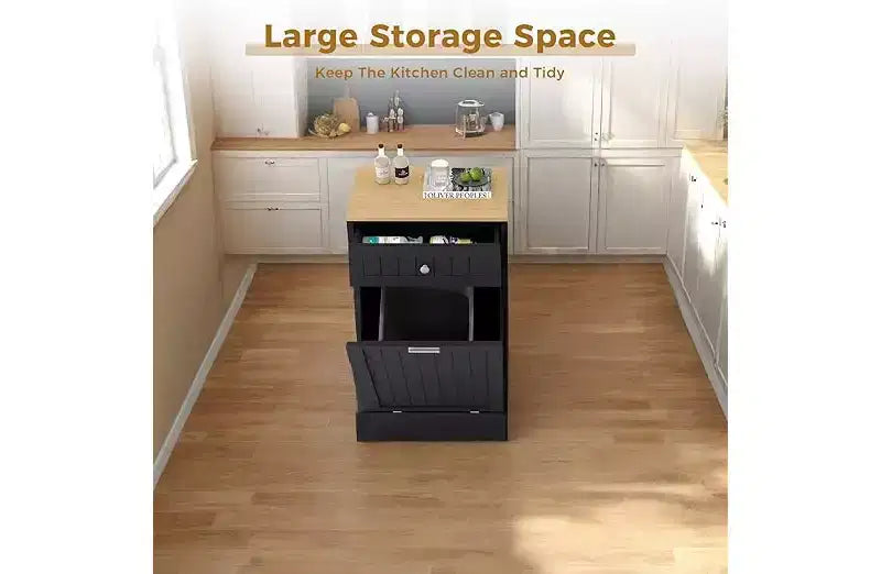 COZOWNY Müll- und Recyclingschrank aus Holz mit verdeckter Schublade, haustierfreundlicher freistehender Küchenmülleimerhalter, platzsparendes Design