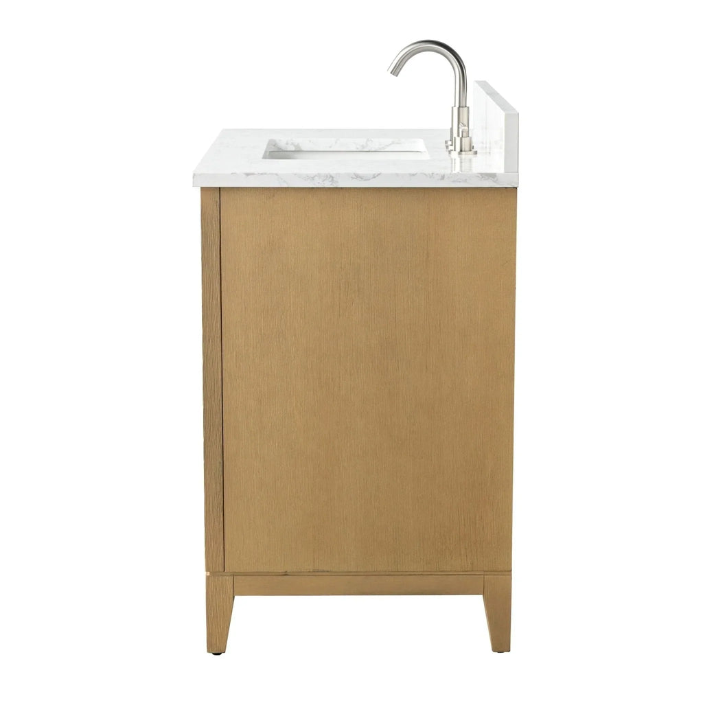 Vanity Art Badezimmerschrank mit Keramikwaschbecken und Platte aus technischem Marmor