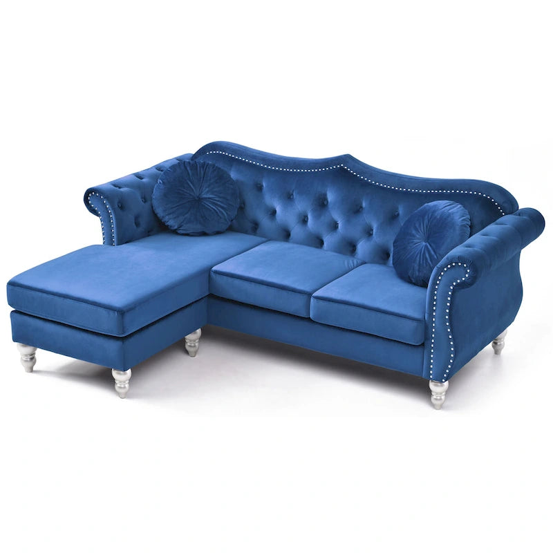Hollywood-Samtsofa mit beidseitig montierbarer Chaiselongue