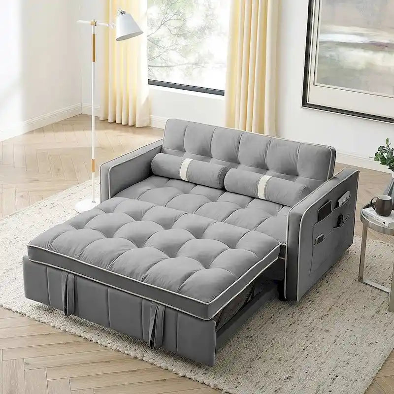 Multifunktionales Samt-Schlafsofa mit Ausziehfunktion, verstellbarer Rückenlehne und Kissen – k. A.
