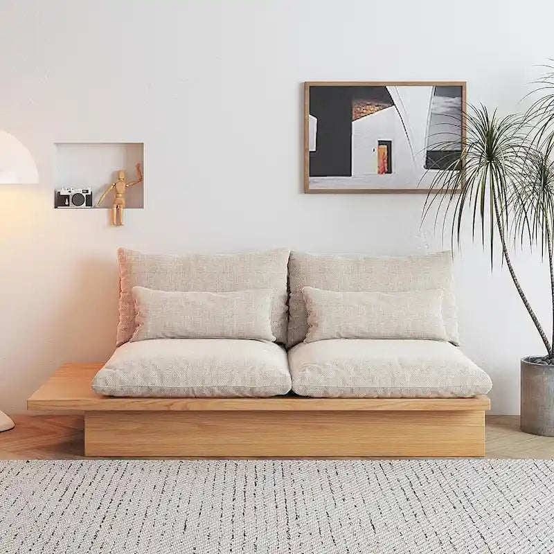 JASIWAY Baumwollsofa in Beige mit Holzgestell