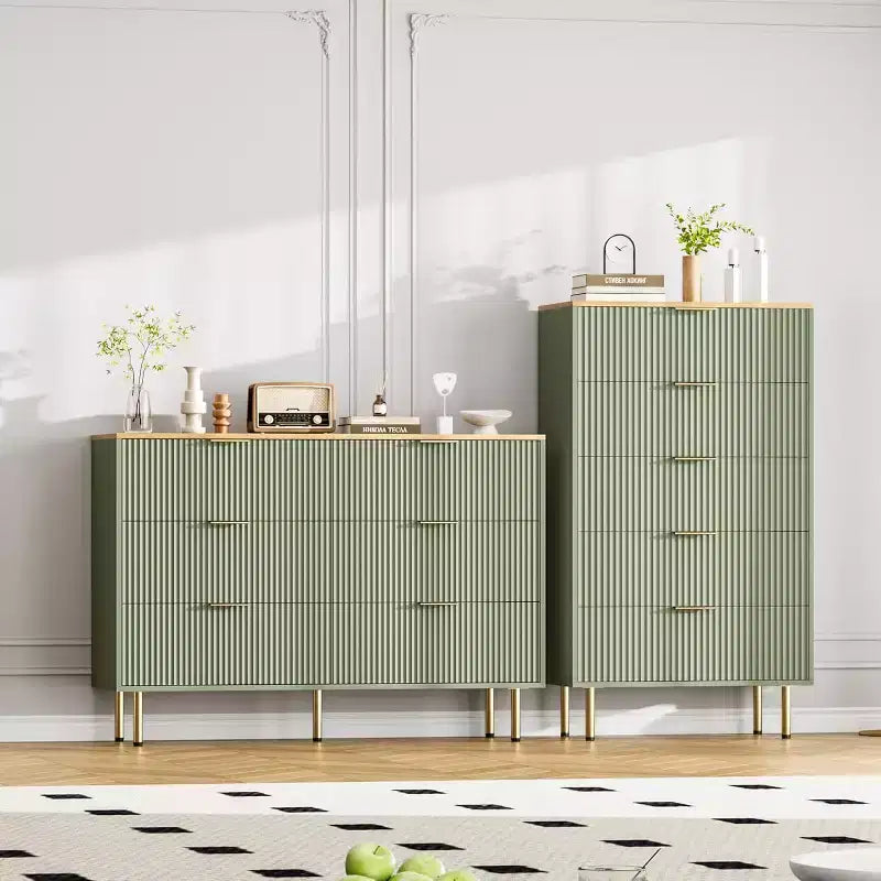 COZONY 6-Schubladen-Kommode mit geriffeltem Design, moderner Holz-Aufbewahrungsschrank, breite Schubladenkommode für Schlafzimmer, Wohnzimmer und Eingangsbereich
