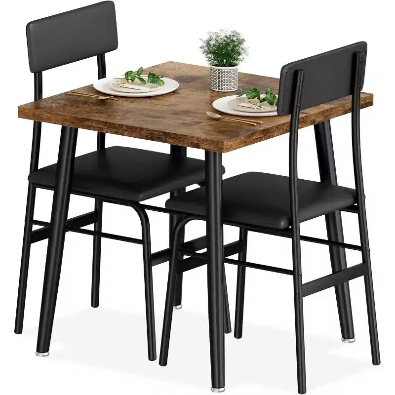 Kleines Esszimmertisch-Set für 2 Personen, 3-teiliges Küchentisch-Set mit 2 gepolsterten Stühlen, Frühstückstisch für kleine Räume, Esszimmer, Wohnung, Restaurant