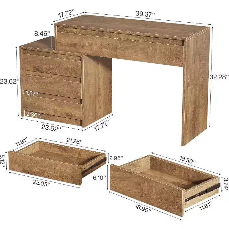 Lantine Computertisch mit 5 Schubladen, Holz-Cheftisch mit Aktenschrank und Druckerablage für Homeoffice und kleine Räume