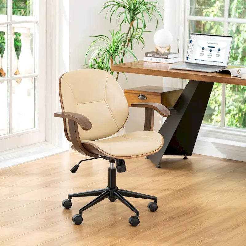 Glitzhome höhenverstellbarer, drehbarer Bürostuhl aus Kunstleder mit Armlehnen und ergonomischem Design