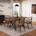 5-teiliges Esstisch-Set mit 4 Essstühlen und rundem/eckigem Tisch, Schwarz+Natur/Walnuss-ModernLuxe