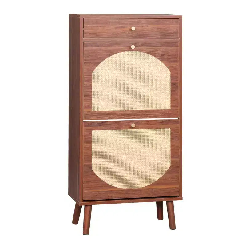 Schuhschrank mit Rattan-Paneel, 1 Schublade, 2 Klappfächern, Spanplatte, 54 cm B