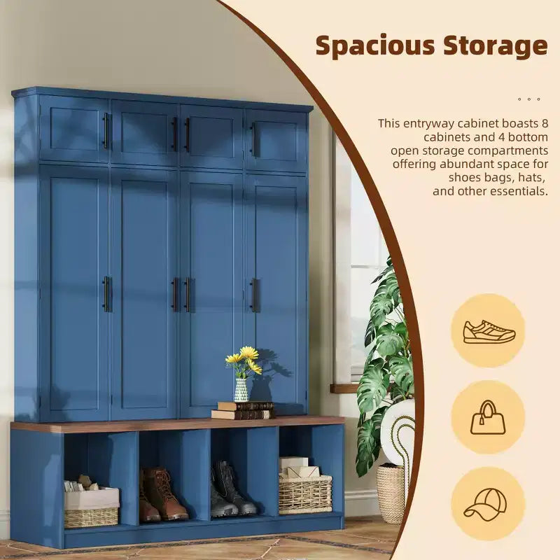 GDFStudio Jessica Farmhouse 4-in-1-Garderobe mit versteckten Haken und Sitzbank mit Stauraum