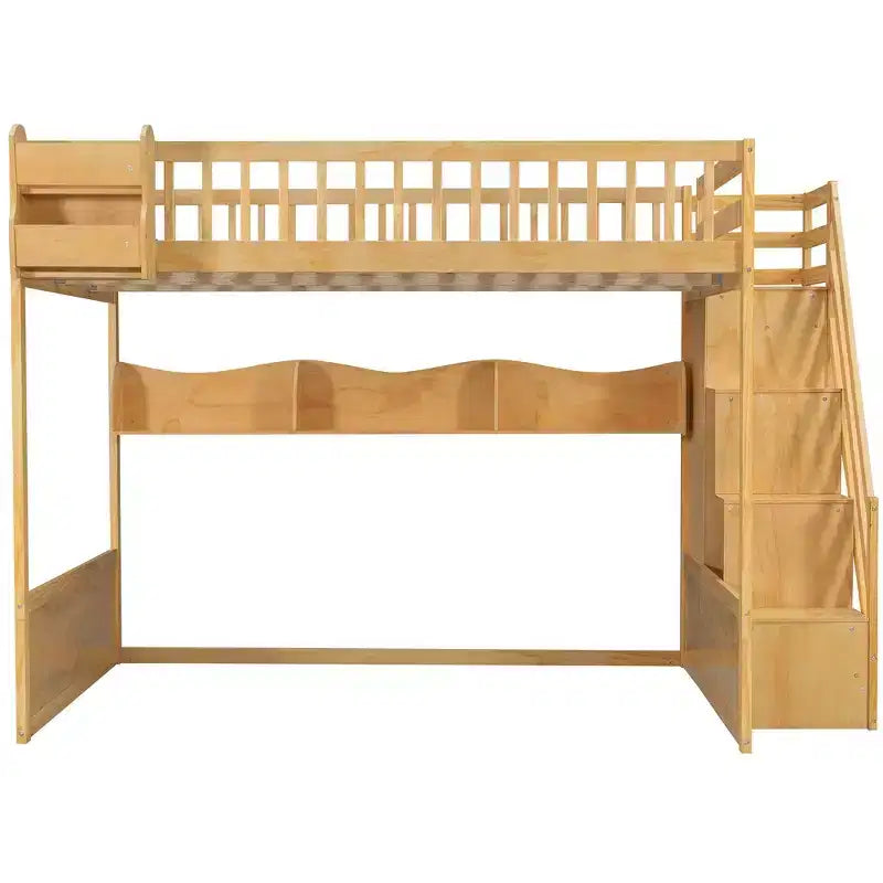 Queen-Hochbettgestell mit Treppe, Kleiderschrank & Regalen - MDF, 650 lb