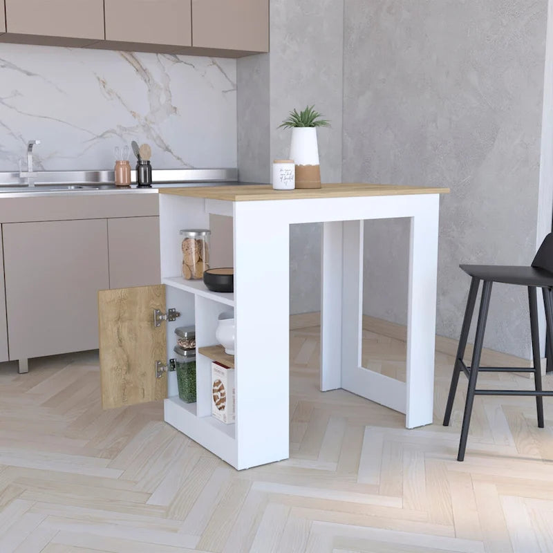 Kücheninsel mit 1-türigem Schrank, Push-to-Open-System und seitlichen Regalfächern