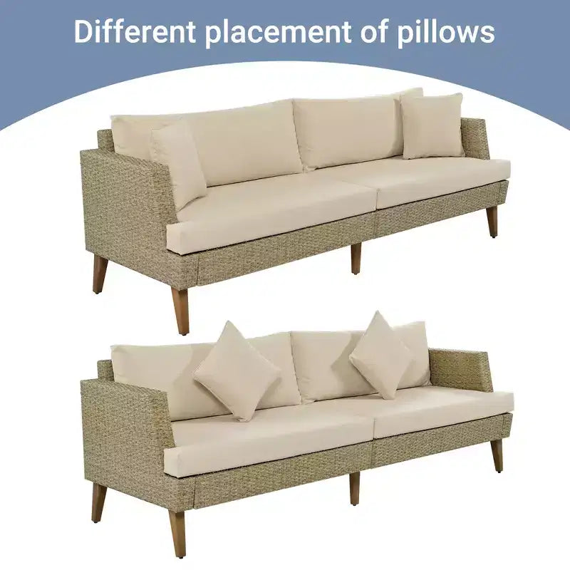 Whisen 6-teiliges Allwetter-PE-Geflecht-Sofaset, Outdoor-Rattan-Sofa mit Doppelkissen