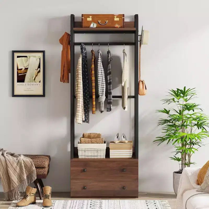 Lantine freistehender Kleiderschrank-Organizer, kleiner Kleiderständer mit Schubladen und Ablagen, robuster Kleiderständer für Flur, Eingangsbereich und Schlafzimmer