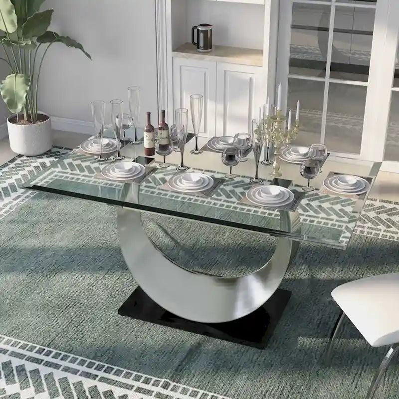Heer Modern 7-teiliges Esszimmer-Set aus schwarzem Stahl mit U-förmigem Sockel von Furniture of America