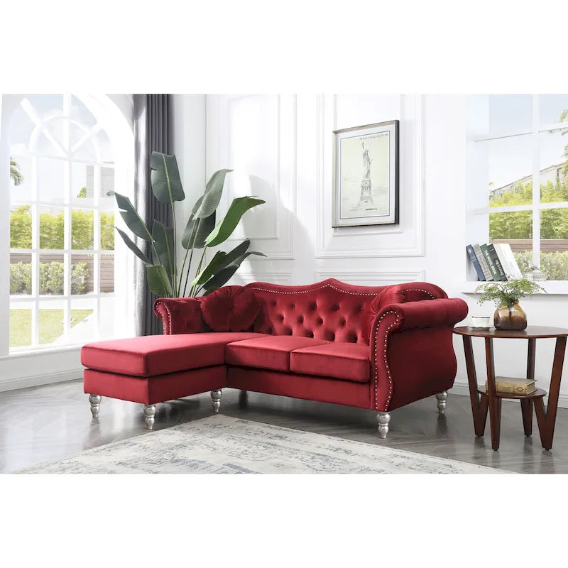 Hollywood-Samtsofa mit beidseitig montierbarer Chaiselongue