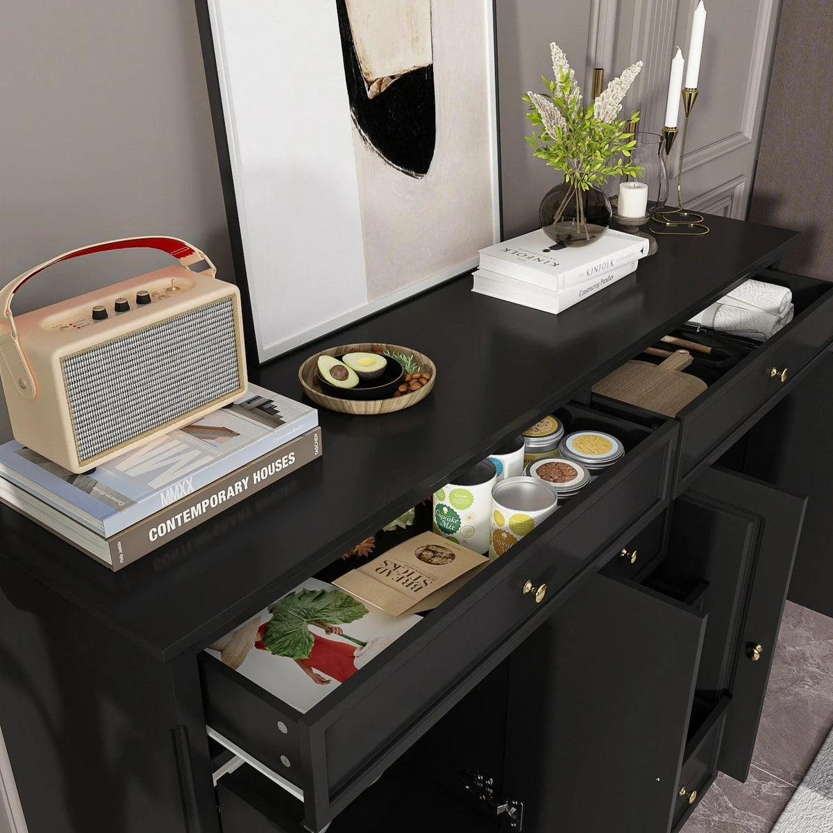 59,1 Sideboard Buffet Weiß Mid-Century Modern Contemporary Lackiert