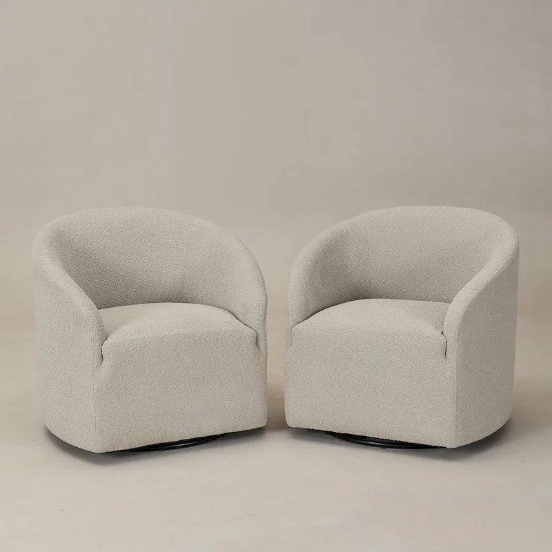 KINWELL 32 W Bouclé-gepolsterter drehbarer Fasssessel (2er-Set)