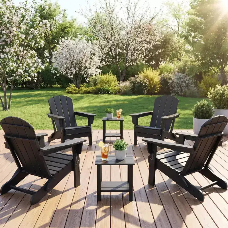 Klappbare Adirondack-Stühle, 4er-Set mit 2 Beistelltischen, moderne Outdoor-Stühle aus HDPE für Terrasse, Veranda, Balkon, Garten und Rasen