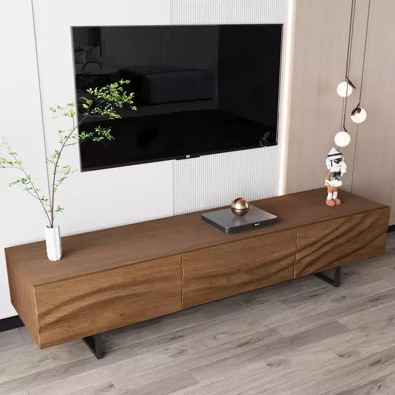 82,83 Zoll moderner TV-Schrank mit Schubladen aus Massivholz und Lüftungsschlitzen, Medienkonsole fürs Wohnzimmer