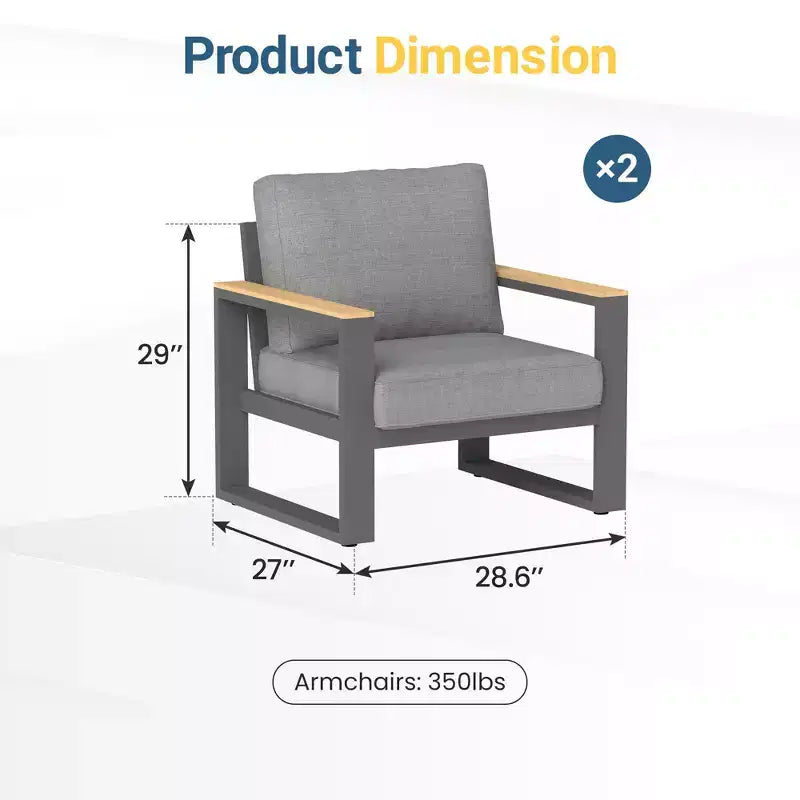 Heynemo Aluminium-Gartensessel, 2er-Set wetterfeste Metall-Einzelsessel für die Terrasse, Terrassen-Sitzgruppe für Veranda, Hinterhof und Garten