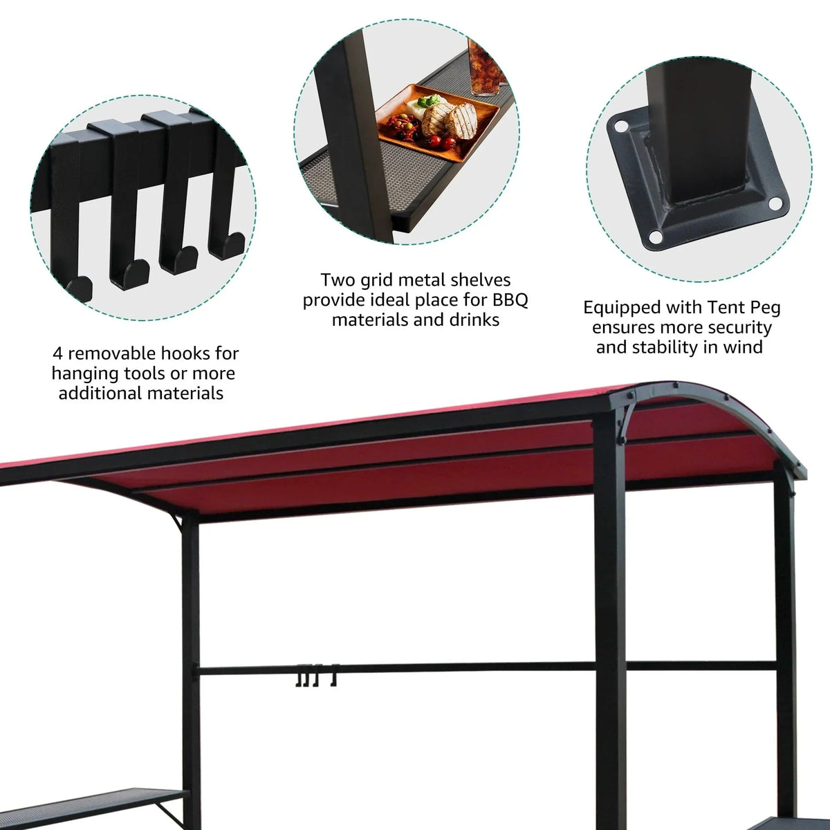 Outdoor-Grillpavillon mit Stahlrahmen, 1,5 m x 2,4 m