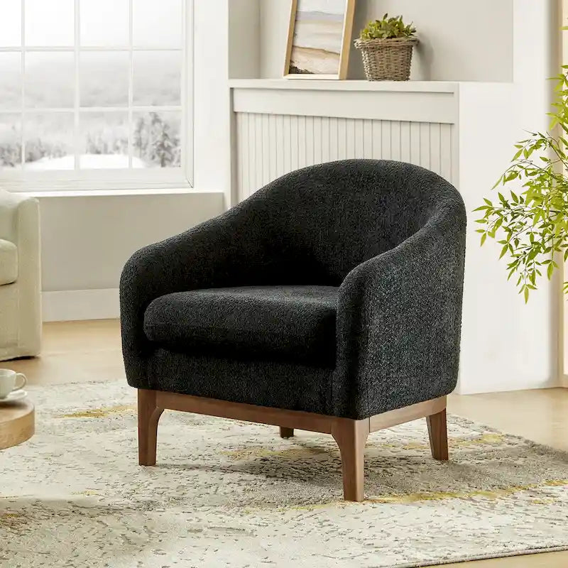 Augus Moderner Bouclé-Akzent-Tonsessel mit Beinen aus Massivholz von HULALA HOME
