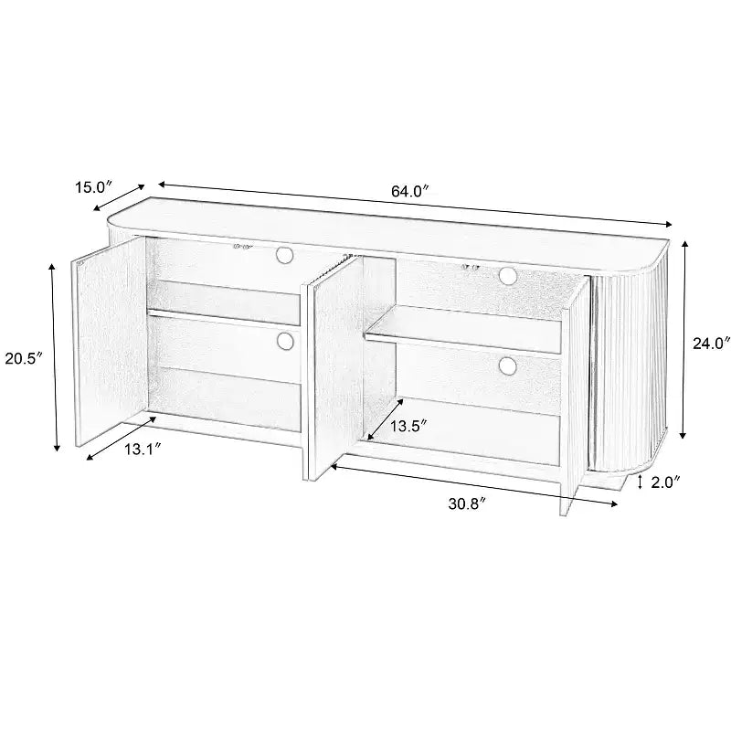 JVNOXK Sideboard mit welliger Holzmaserung, vertikale Streifen, TV-Schrank, geeignet für Schlafzimmer/Eingangsbereich. Naturholz, 64B  15T  24H