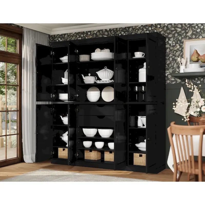 Küchenbuffet aus 100 % Massivholz mit Glas- oder Holztüren und 2-Schubladen-Set, 65 x 71,5