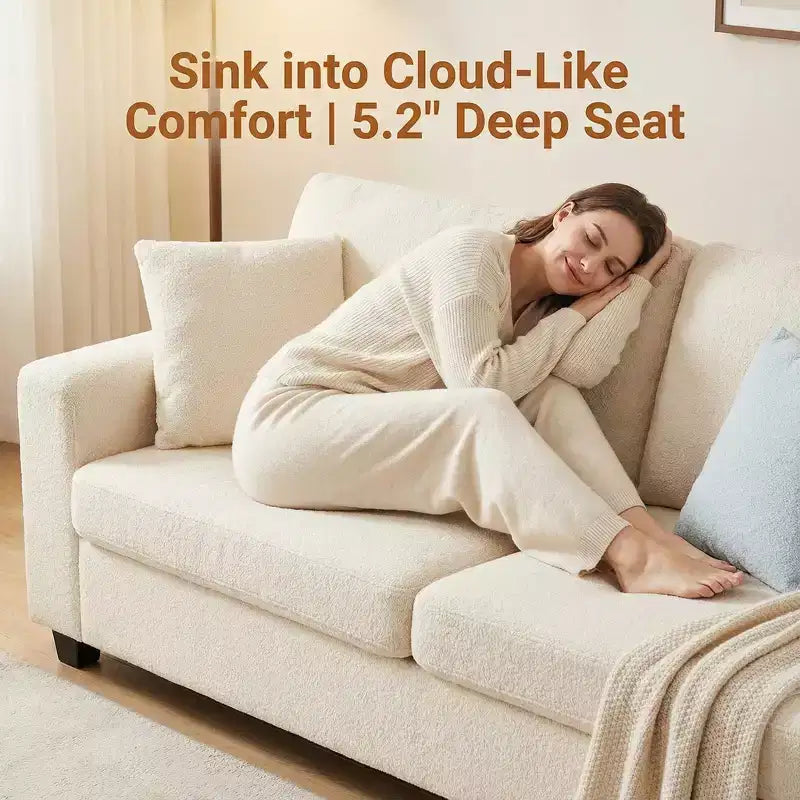 83W Modernes 3-Sitzer-Sofa mit tiefer Sitzfläche, weichem Stoff, breiter Armlehne, abnehmbarem, waschbarem Kissenbezug